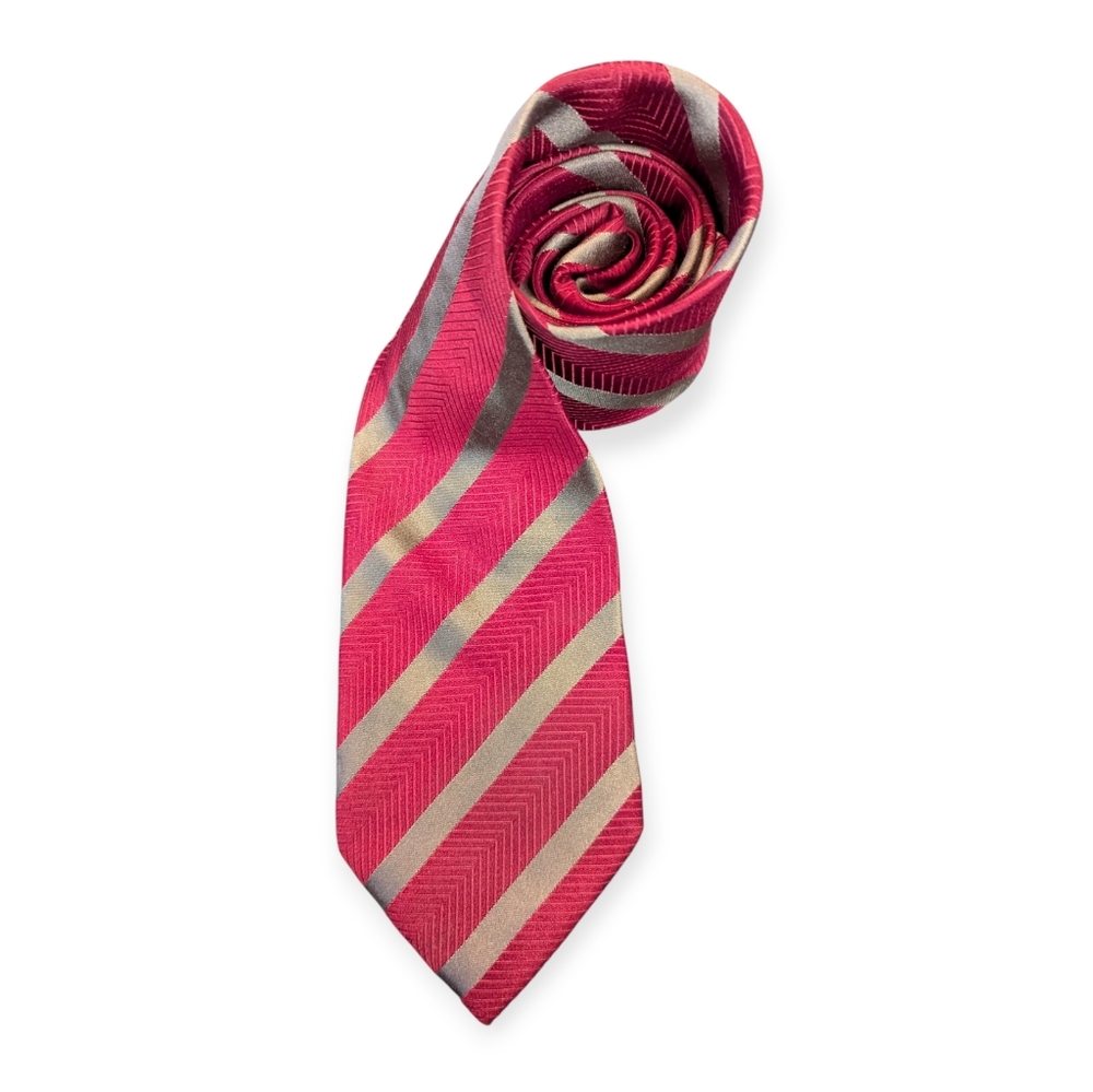 Giorgio Armani Red and Bronze Striped Silk Tie